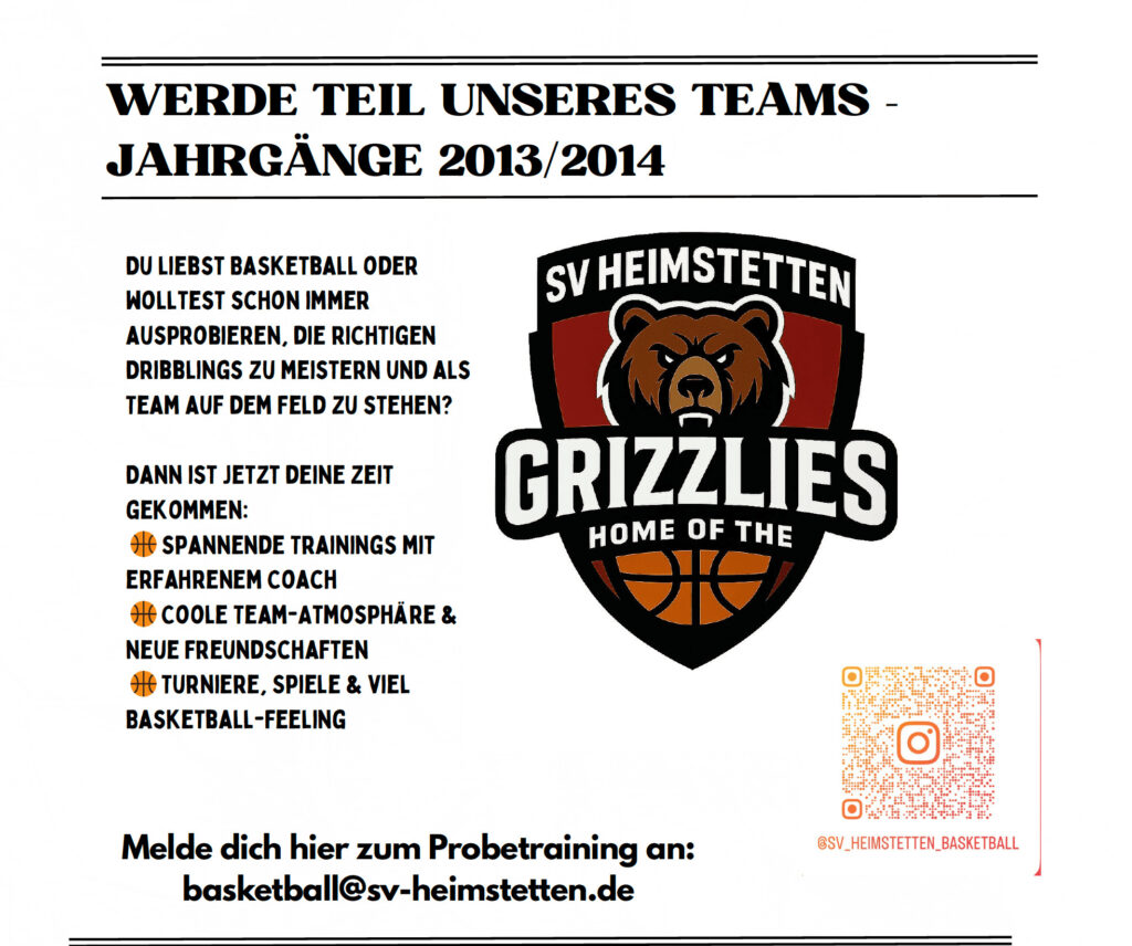 Flyer der Heimstettner Grizzlies: U14 sucht neue Spieler der Jahrgänge 2013/2014